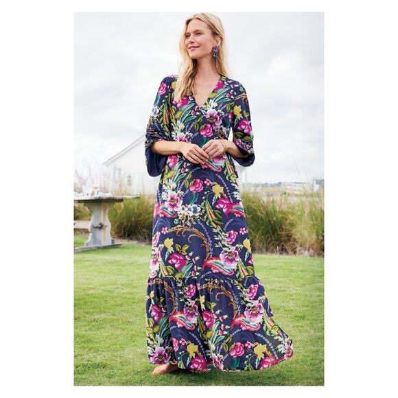 Soft Surroundings Navy Blue Paisley Samantha Maxi Dress Sz.L NWT - Picture 5 of 16